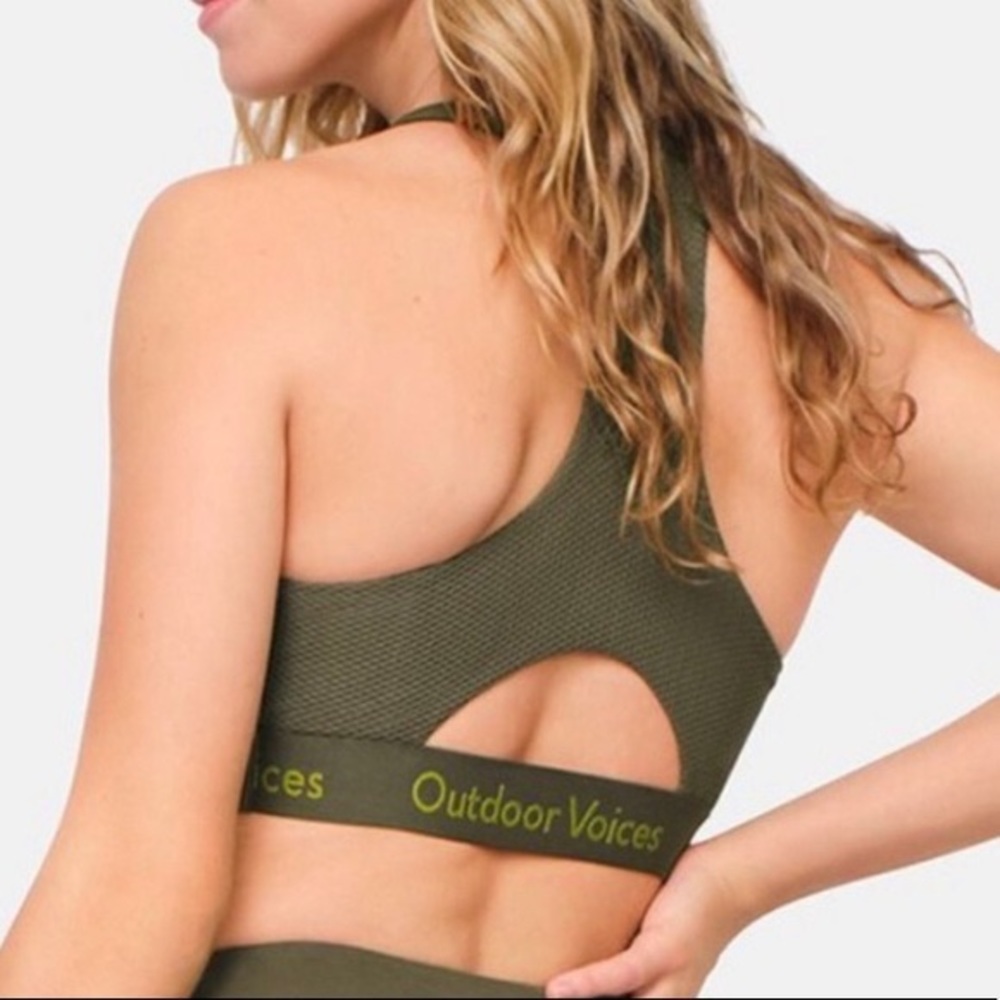 Outdoor Voices Doing Things Bra in Olive Green